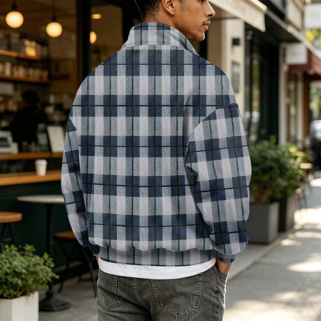 Men's Plaid Quarter-Zip Long Sleeve Flannel Sweatshirt Casual