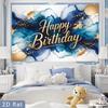 2D Blue Gold Ink Wash Happy Birthday Backdrop Banner Photography Background for Men Party