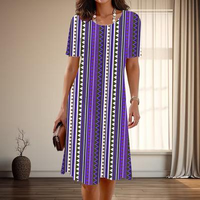 Women's Fashion Graceful Retro Plaid Pattern Print Summer Spring Short Sleeve O-Neck Casual Dresses