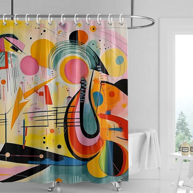 Morandi Colorful Abstract Plant Figure Shower Curtain Waterproof Mildew-proof Nordic Style Bathroom Decorative Shower Curtain
