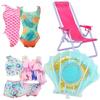 4 Przedmioty Akcesoria do Kostiumów Kąpielowych dla Lalki 2x Kostium Kąpielowy Bikini 1x Leżak Plażowy 1x Nadmuchiwany Koło do Pływania 30CM Ubranka dla Lalki 11,8 Calowa Zabawka Lalka