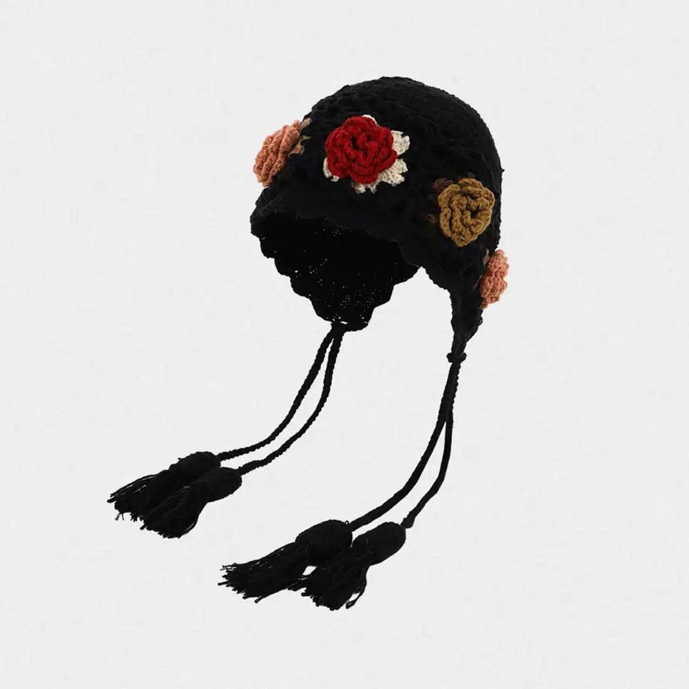 

Hollow Out Crochet Knitted Hat Tassels Knit Cap Vintage Weave Cap Girls