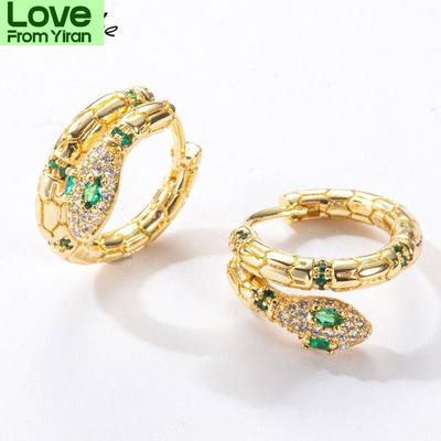 Klassische goldfarbene, runde Schlangenohrringe, einzigartige, tierische Form, mit Zirkonia gepflasterte kleine Creolen, persönliches Geschenk