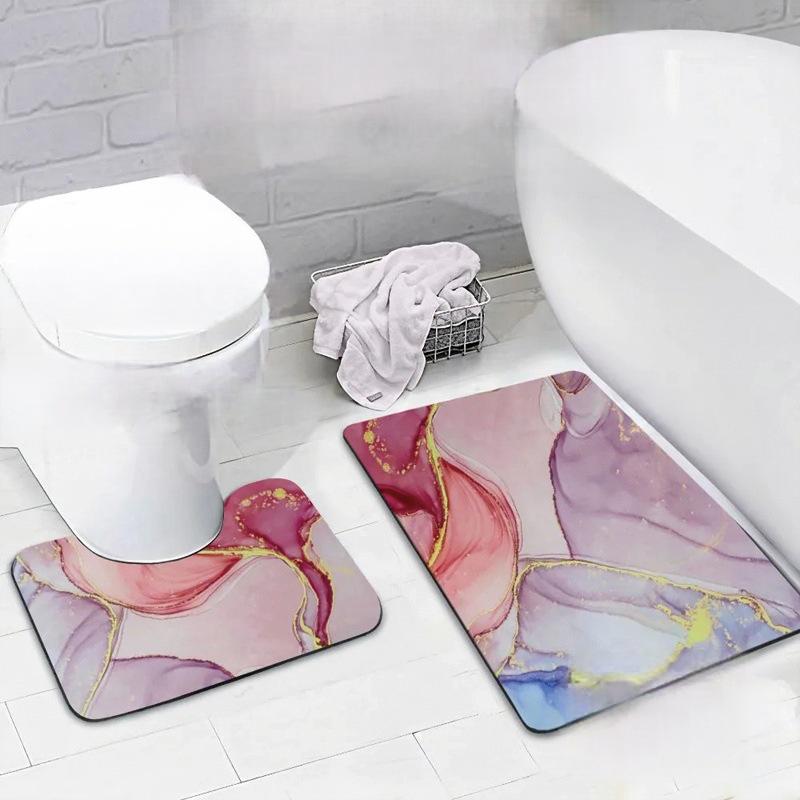 Marble Diatom Mud Stain-Resistant Two-Piece Bathroom Floor Mat Set - Water-Absorbent, Non-Slip