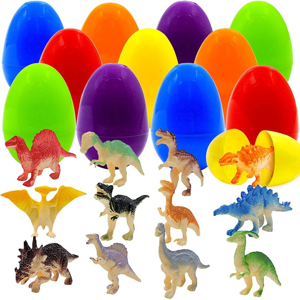 12 Pack Prefilled Easter Eggs with Dinosaur Toys Easter Basket Stuffers Surprise Easter Eggs for Kids Boys Girls