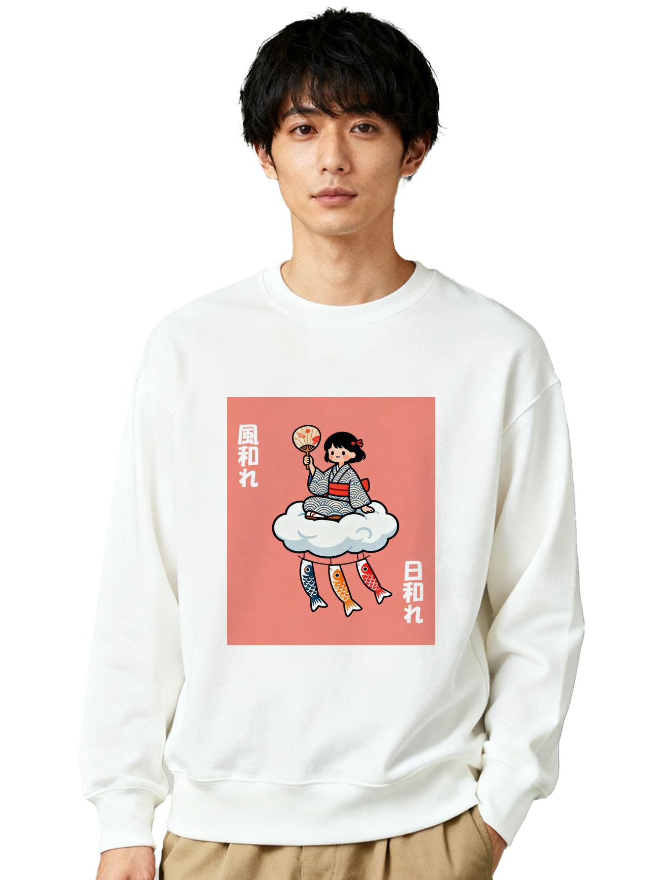 

Style Japanese Graphic Sweatshirt with Cloud and Fish Casual V00038 [T&S] Design, Wear, (JP, Alphabet, 2XL) білий