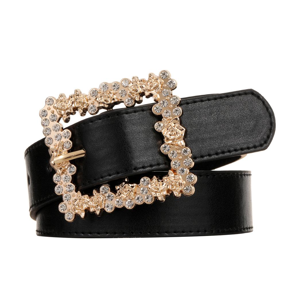 Belt Women'S Rhinestone Square Buckle Decoration With Jeans, Trousers, Blazer, Pin Buckle Belt