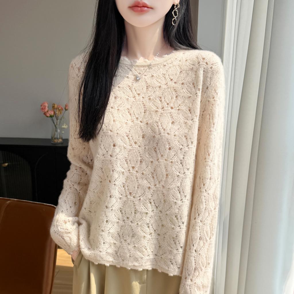 Damen 100% Merinowolle Pullover Rundhalsausschnitt Ausgeschnitten Pullover Neue Mode Jumper Frühling Herbst Kaschmir Pullover Damen Strickoberteile