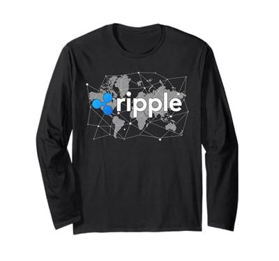 Ripple XRP Logo Cryptocurrency Blockchain World Map Long Sleeve T-Shirt