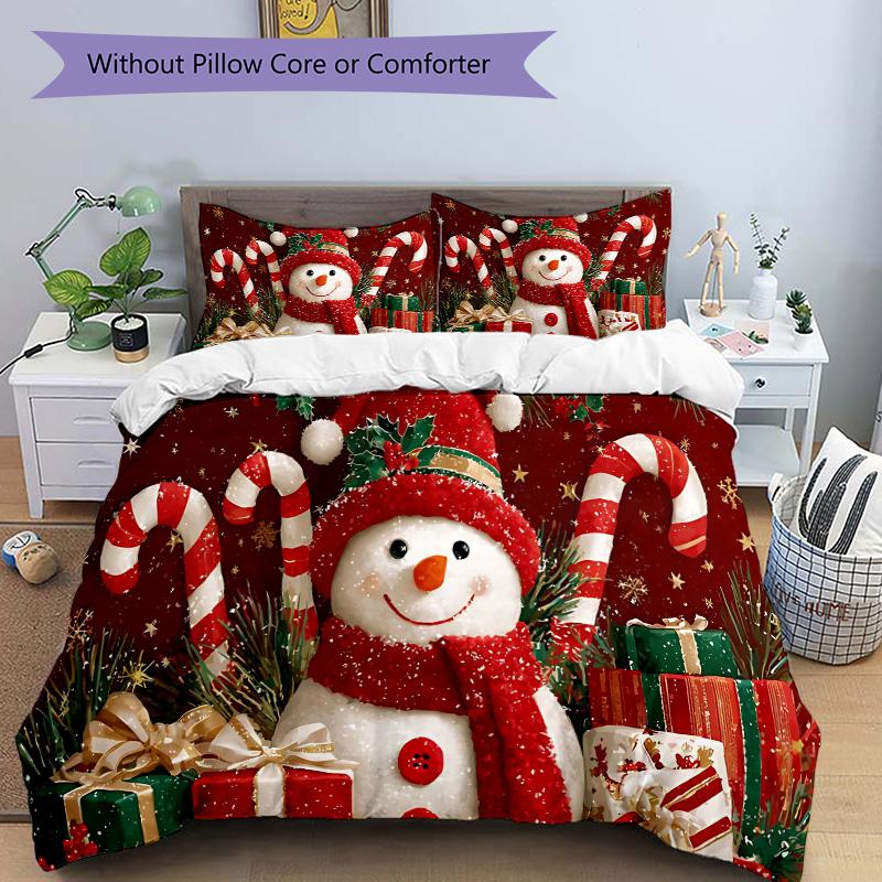 Christmas Snowman Decorations Print 3Pcs Bedding Setduvet Cover With 2 Bedropillowcase Home Birthday Gift