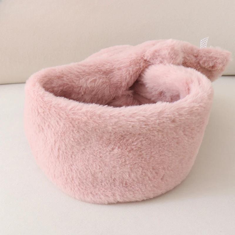 Japanische Süße und Niedliche Mädchen Pelzige Ohrenschützer kawaii einfarbig Vielseitiger Schal mit Schleife Winter Neu Warmes Zubehör Handschuhe