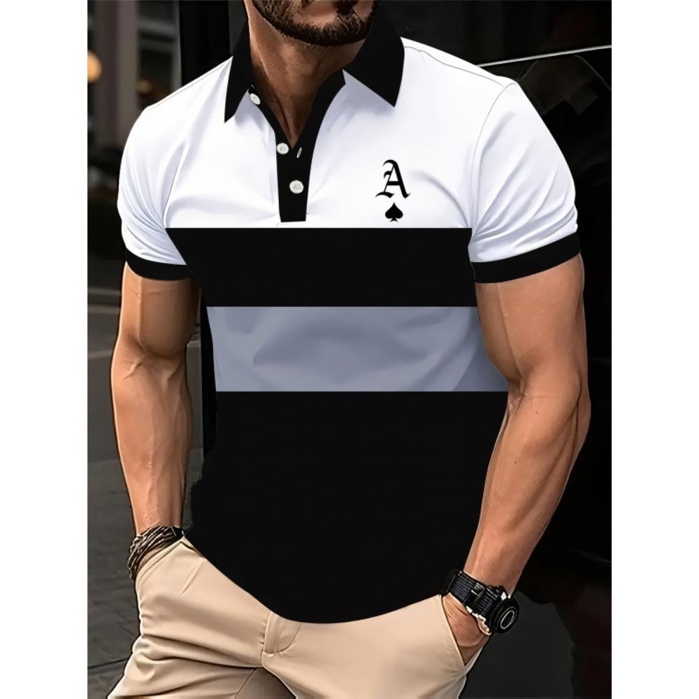 Men's Striped Sports Golf Shirt, Summer Fashionable Short Sleeved Polo Shirt, and Collared Casual Top