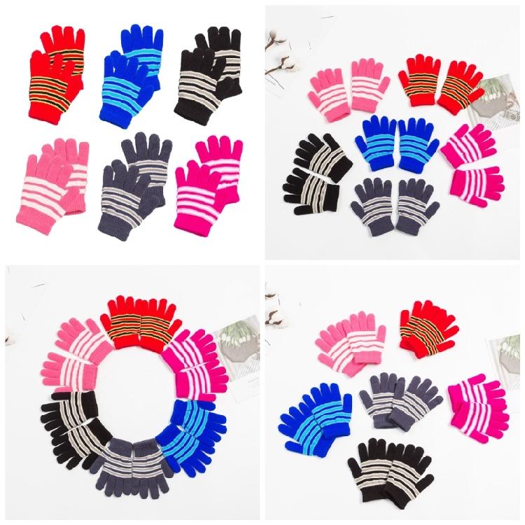 Keep Warm Full Finger Gloves Child Striped Pattern Mitten Windproof for Outdoor