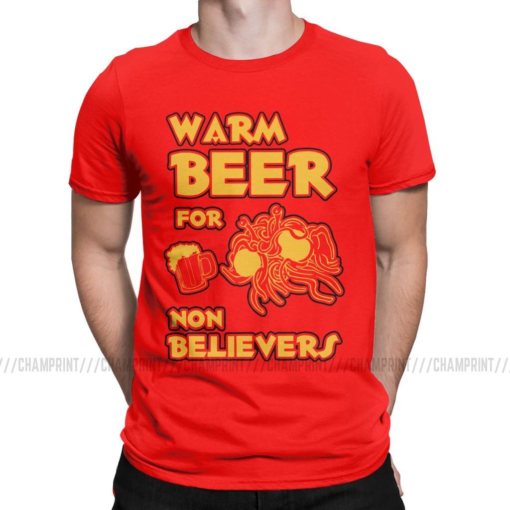 Warm Beer For Non Believers Pastafarian T Shirts Men Flying Spaghetti Monsterism Pastafarianism Fsm Religion Church