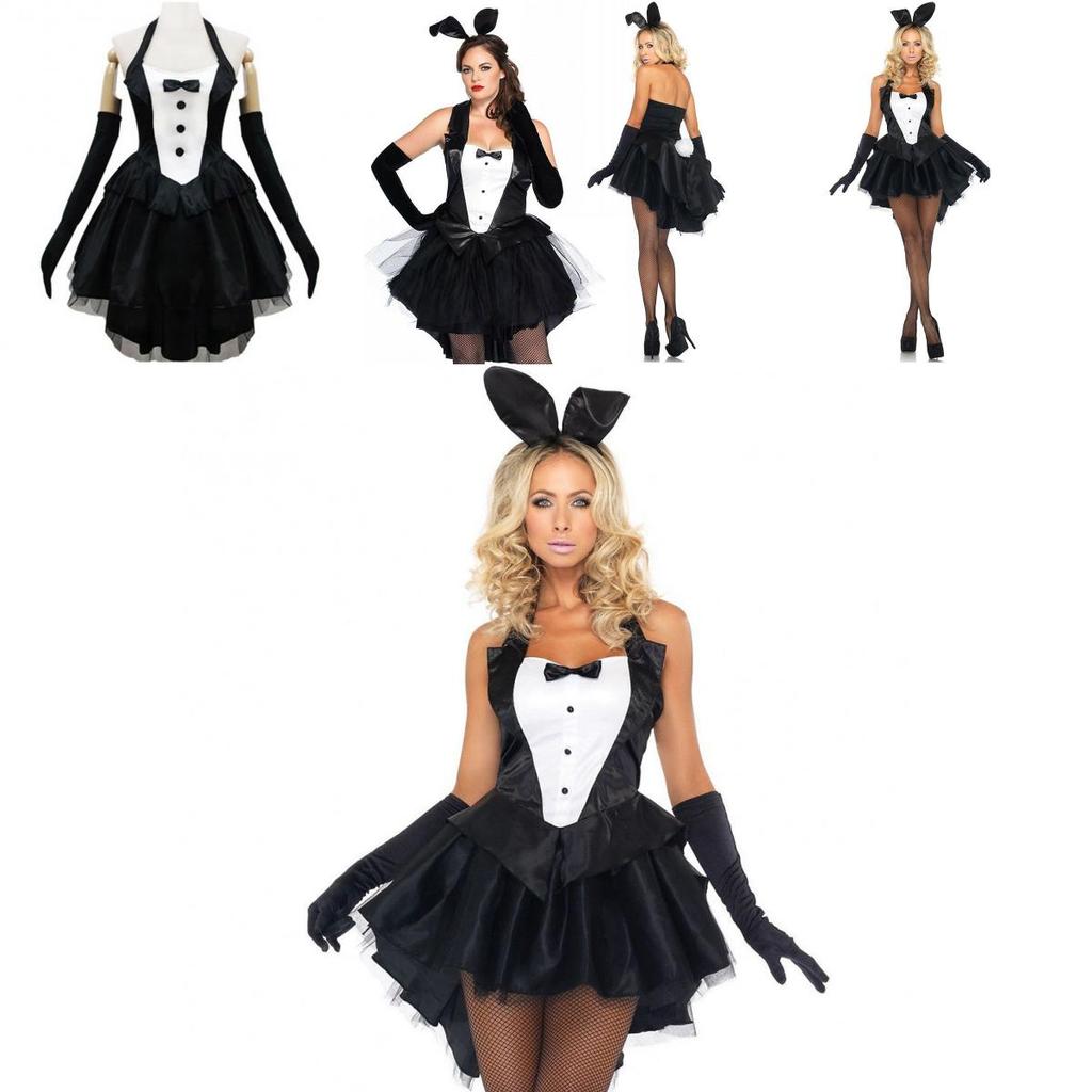 Sexy Women's Bunny Rabbit Costume Cosplay Tuxedo Halloween Outfit With Sweety Bow