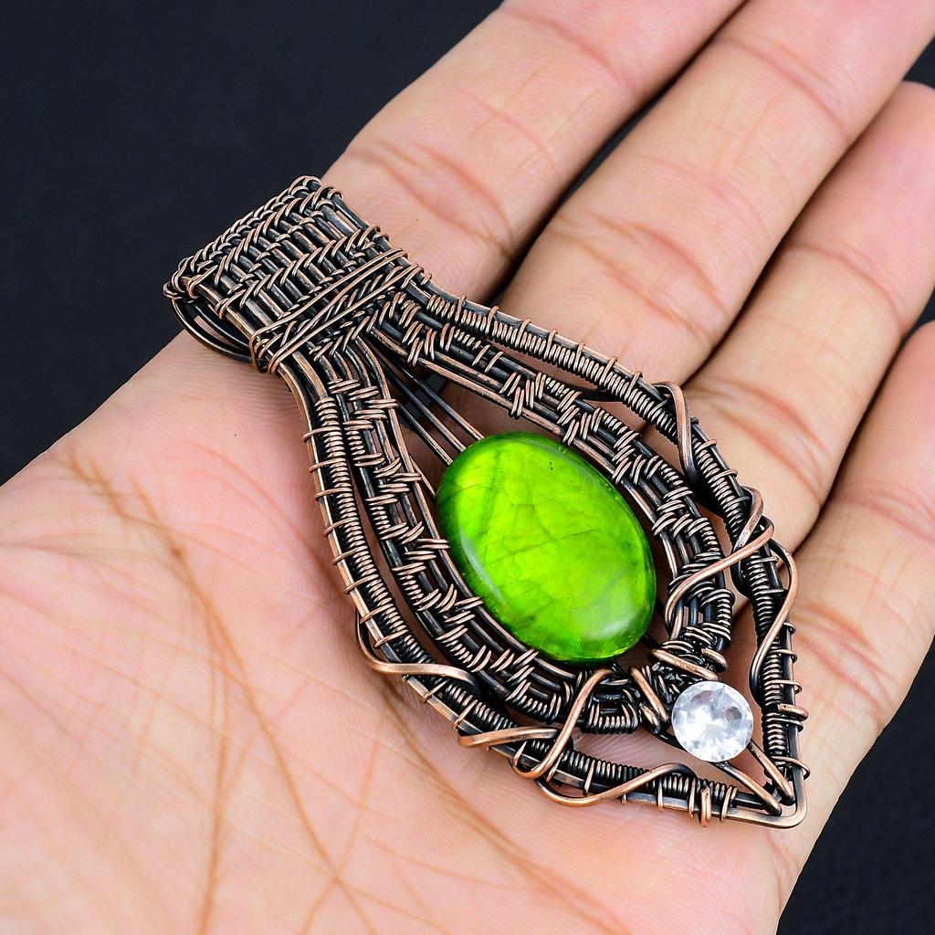 Green Flash Labradorite Pendant Gemstone Jewelry, 999 Copper Wire Wrapped Pendant, Handmade Jewelry Birthstone Pendant, Gift For Him
