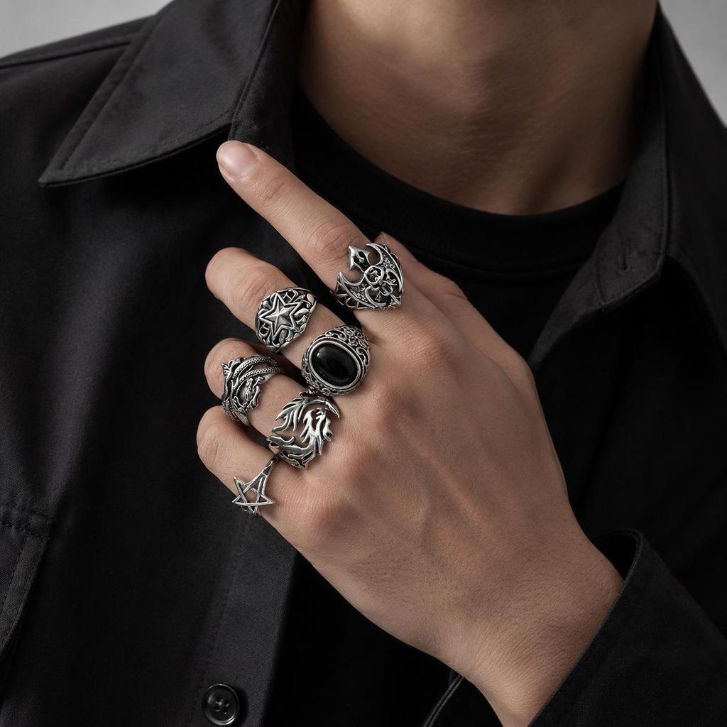 Men's Retro Punk Hip Hop Ring - Unique Design Jewelry Accessory