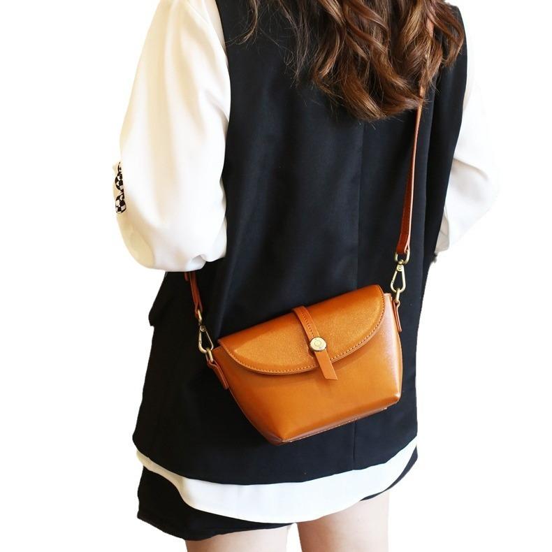 Summer Fashion and High-end Leather Women's Bag, Top Layer Leather Small Bag, Vegetable-tanned Leather Crossbody Single-shoulder Bag