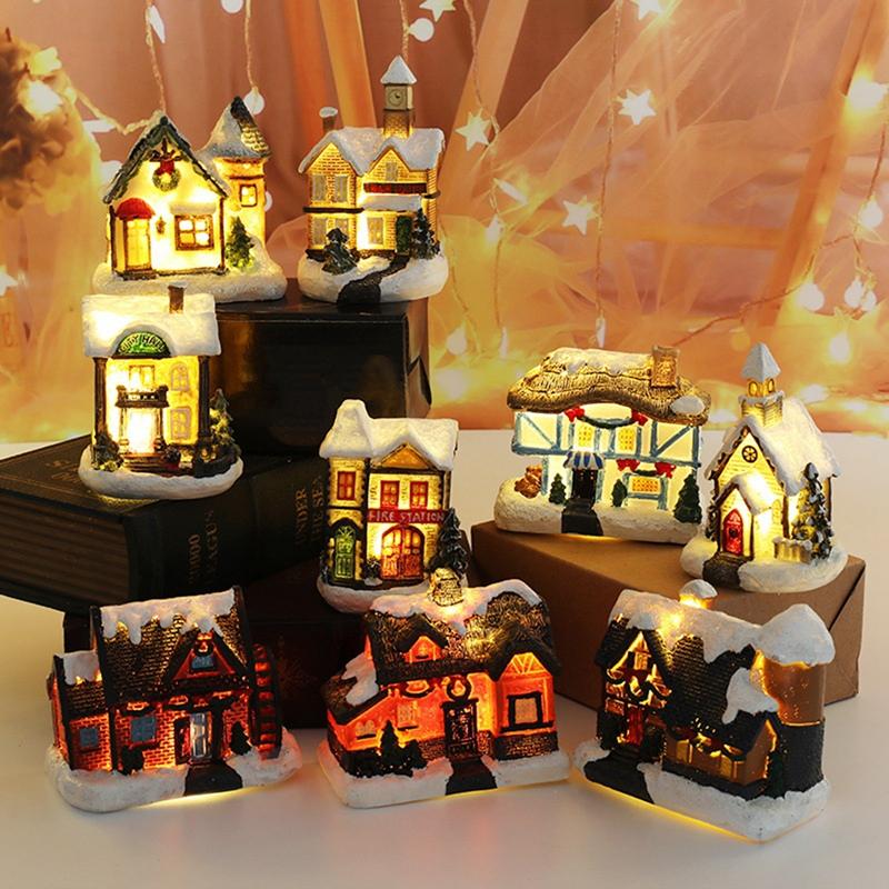 Brightness LED Light Up Mini Village House Scene Christmas Decorresin Christmas House Xmas Ornament