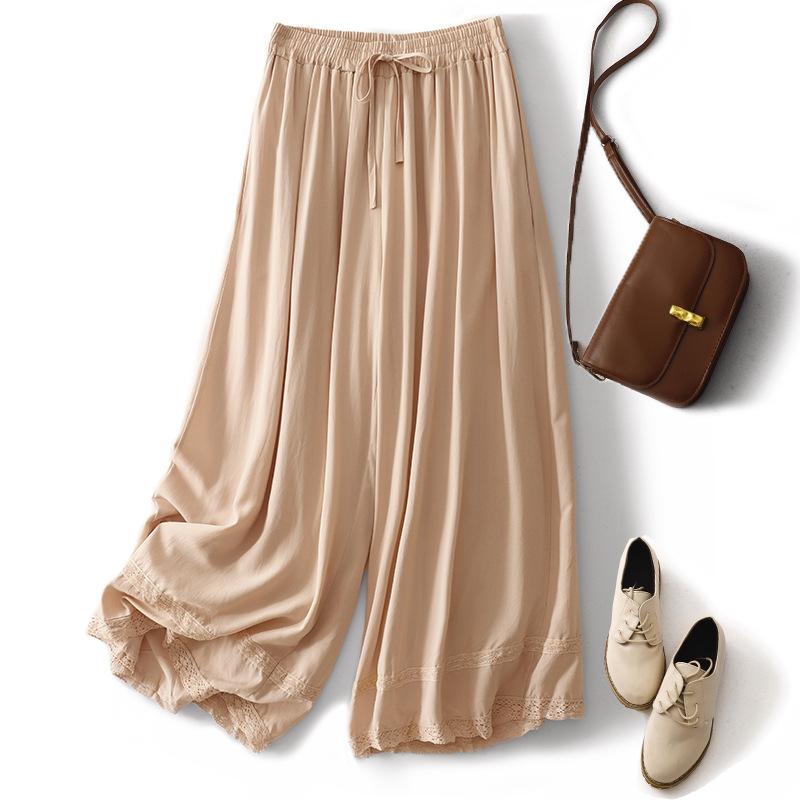Loose and Thin Solid Color Cotton and Linen Wide-leg Pants Women's 2025 Summer New Literary and Retro Drawstring Elastic Waist Casual Pants