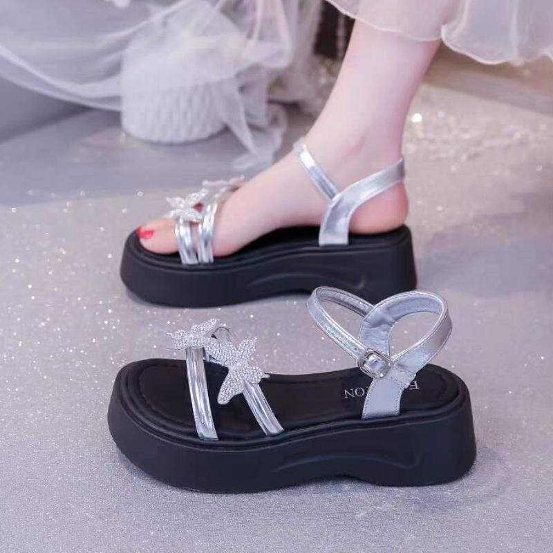 Fashion Crystal Butterfly Women Flats Platform Sandals Casual Shoes Fashion Summer Slippers Luxury 2025 New Trend Open Toe Woman Zapatos