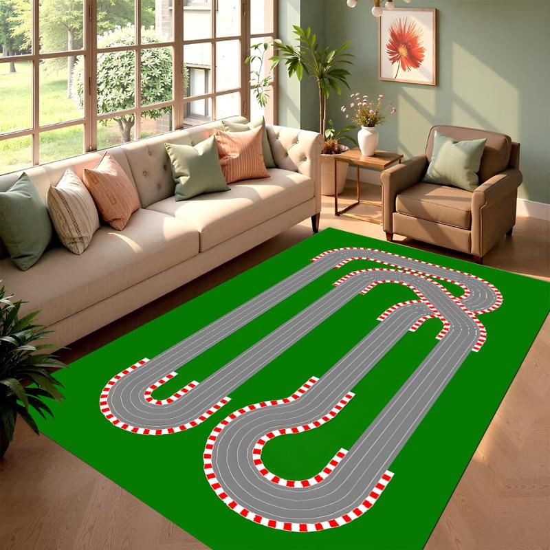 Kids City Traffic Road Game Area Rug Soft Non-Slip Playmat Road Car Park Print Indoor Decorative Carpet for Living Room Bedroom