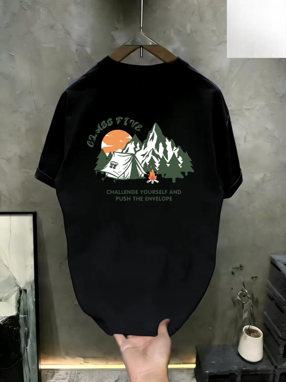 

Pure cotton Unisexs and Womens new round neck shortsleeved Tshirt natural snow mountain print Tshirt casual sports Top S