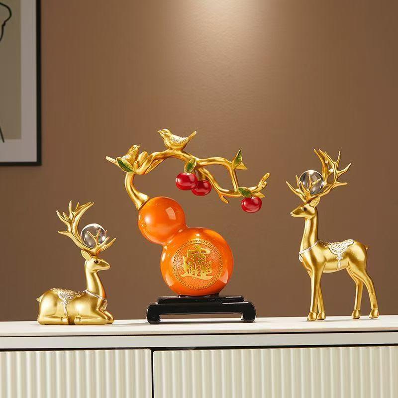 Resin Deer Gourd Home Decor Set Living Room Entryway TV Cabinet Shelf Modern Chinese Style Ornament Gift