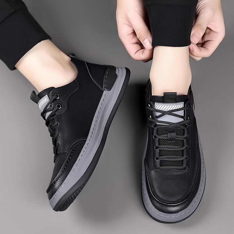 Hochwertige atmungsaktive Herren-Board-Schuhe aus echtem Leder - Lässige Outdoor-Sneaker für Frühling/Sommer mit dicken Sohlen, handgenähtes Design.