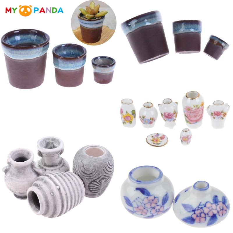 Ceramic 1: 12 Dollhouse Miniature Toy Porcelain Ornament Vase Pot Accessories Decor Doll House Miniatures Decor Accessories