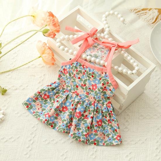 Pet Dress Flower Pattern Breathable Friendly To Skin Lint Free Washable Show Unique Charm Cotton Cozy Flower Print Pet Suspender Dress Pet Supplies