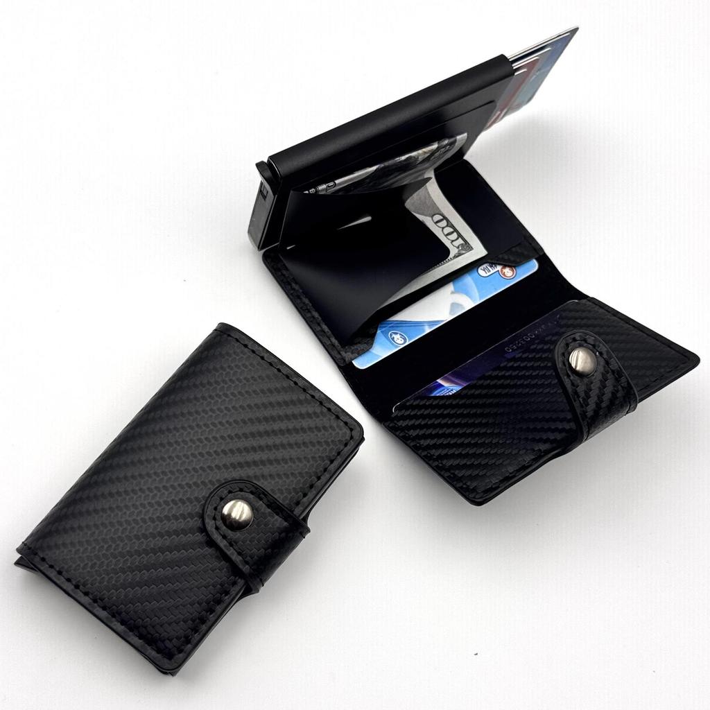 Men's RFID Anti-theft Carbon Fiber Card Holder with Automatic Pop-up Mechanism