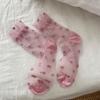Ultra-thin Transparent Crystal Silk Socks Women Fashion Summer Harajuku Crew Socks Retro Flower Streetwear Elastic Long Socks