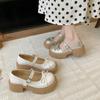 Schleife neue flache Mund kleine Lederschuhe vielseitige Plateau Einzelschuhe Französische Damen 2025 Sommer Rock Mary Jane Schuhe
