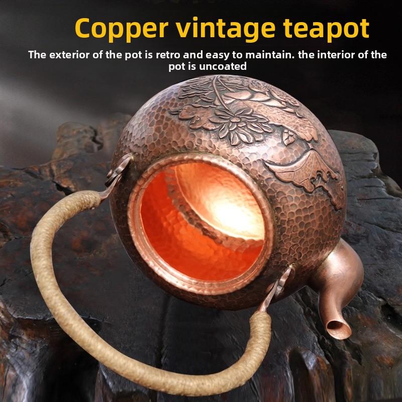Antique Copper Kettle Handmade Hammer Pattern Red Copper Teapots Thicken Uncoated Kettles Health Tea Set Crafts Chinese Tea Pot