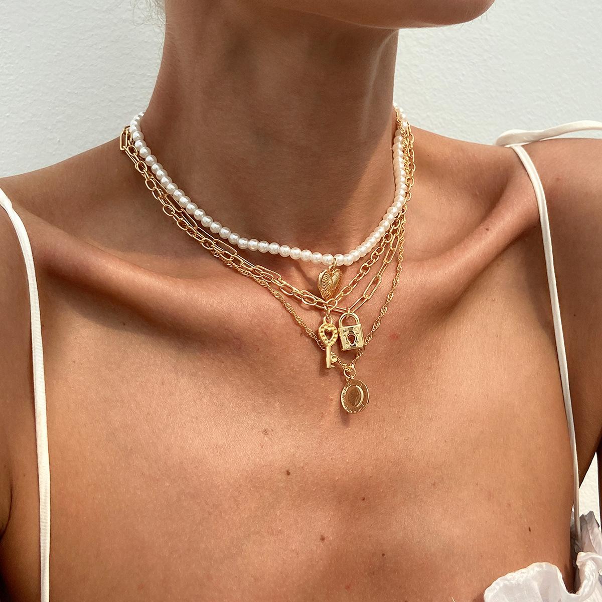 

Цепочка на ключицу с жемчугом и бусинами «Холодный ветер», персонализированная подвеска в виде сердца, длинное ожерелье из сплава с застежкой-замком OT, женское ожерелье