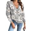 Women S V Neck Knitted Cardigan Floral Pattern Sweater Autumn Winter Outerwear