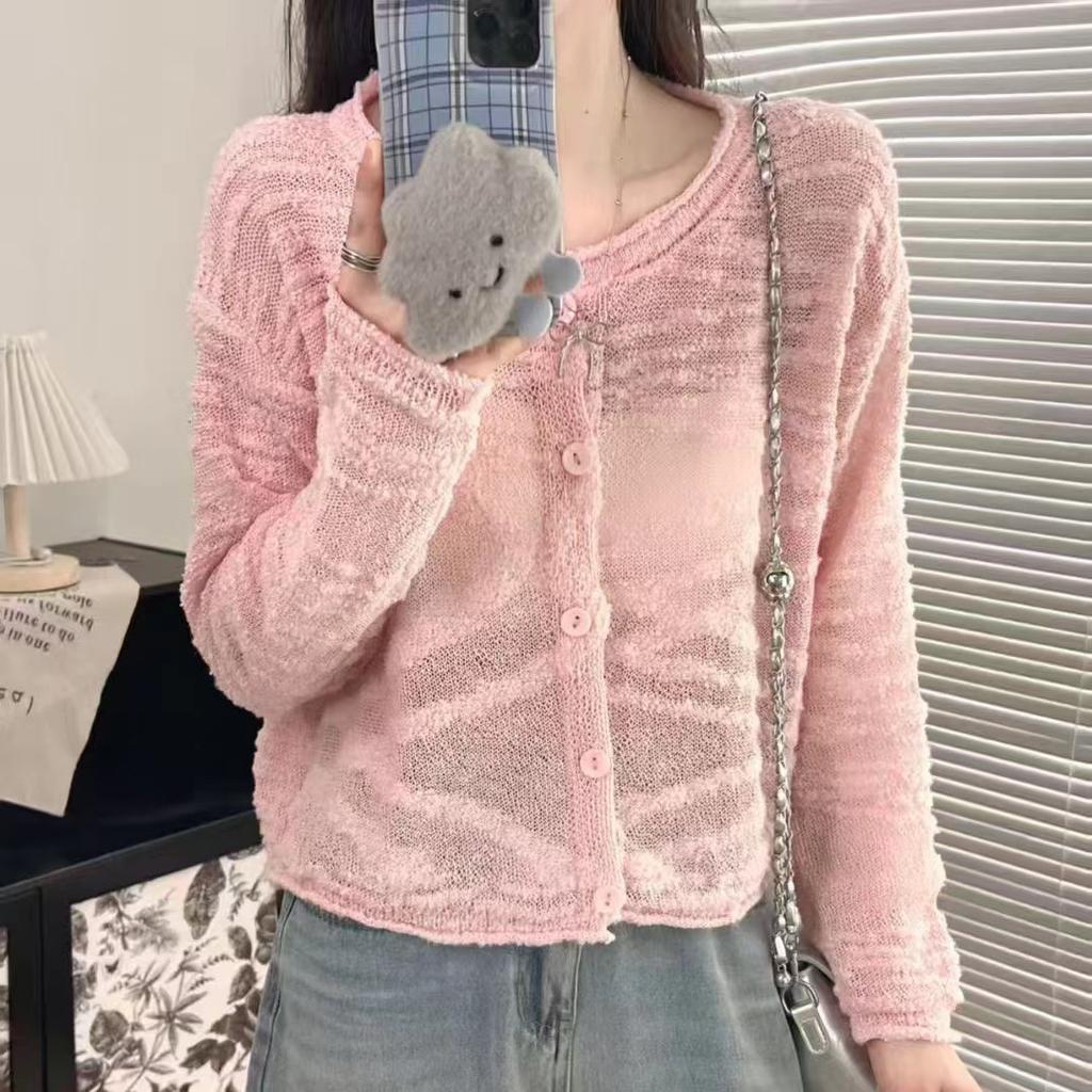 Sunscreen knitted cardigan women's summer new temperament soft waxy top short loose long-sleeved thin air-conditioned shirt