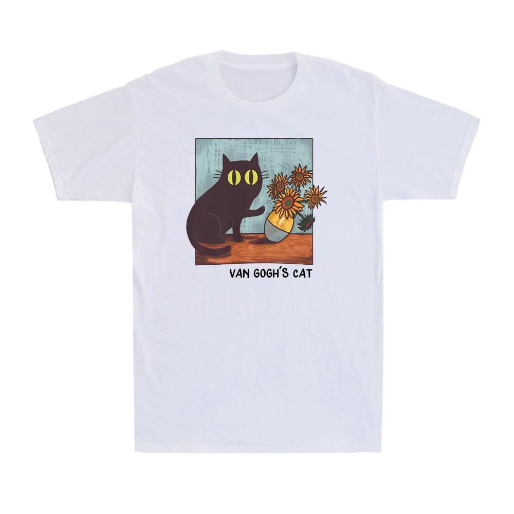 Van Gogh Black Cat With Sunflowers Funny Cat Painting Art Men s T-Shirt M