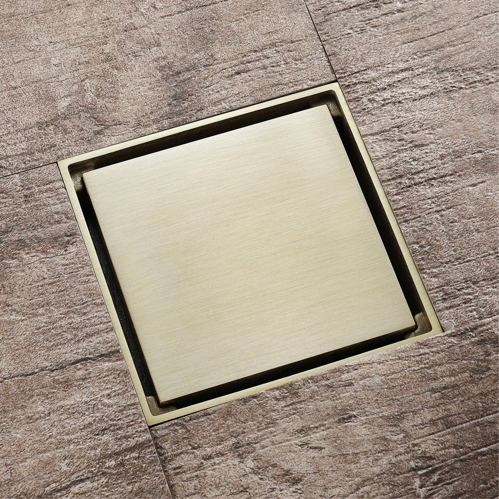 HIDEEP Bathroom Floor Drain 4 Inch Brushed Golden Anti-odor Brass Floor Drain Brass