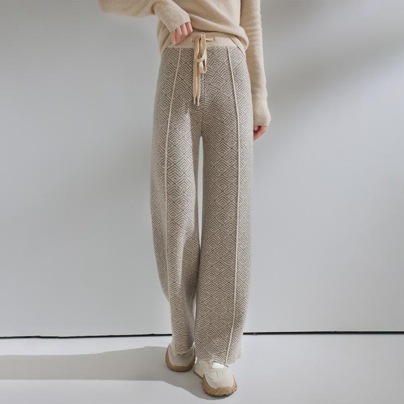 

Women s Elegant Herringbone Cashmere Wide-Leg Wool Pants for Autumn/Winter XL