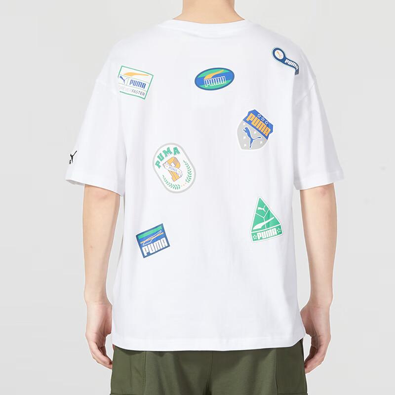 Puma American Vintage Logo Print Round Neck Pullover Short Sleeve T-Shirt With Drop Shoulders Unisex Tops White 623249-02