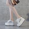 Fashion 12CM Air Mesh Genuine Leather Breathable Sandals Flats Hollow Platform Wedge High Brand Bling Shoes Women Slipper Bling