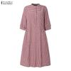 ZANZEA Women Plaid Print Casual Round Neck Loose Half Sleeve Dress