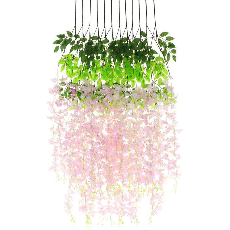 Wisteria Artificial Flowers Garland Wisteria Flowers Hanging Decoration 12 Pcs - Light Pink