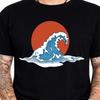 Japanese Great Wave Graphic T-Shirt Red Sun Ocean Tee Kanagawa Surf Art Zen