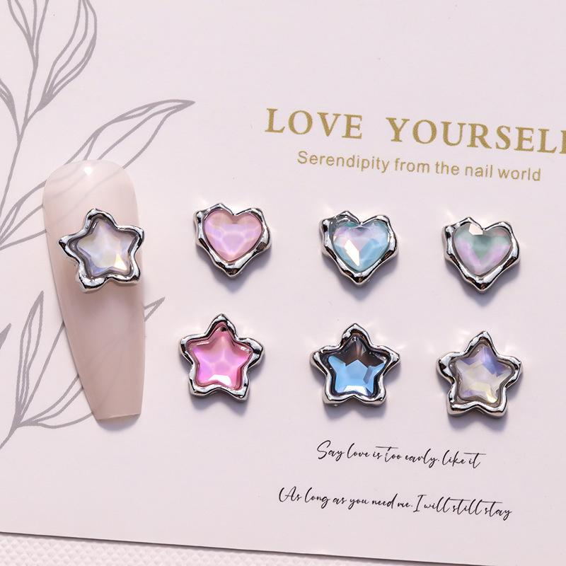 5Pcs Luxury Alloy Love Heart Star Nail Art  Charms Parts Jewelry Accessories Manicure Decor Nails Decoration Supplies