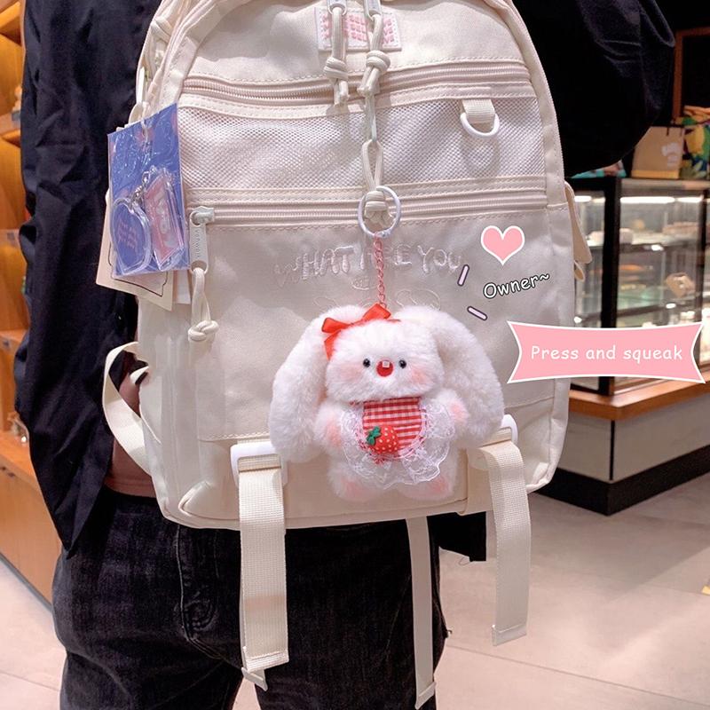 1Pcs Cute Can Squeak Rabbit Plush Pendant Big-Eared Rabbit Plush Keyring Bunny Festival Doll Keychain Bag Pendant