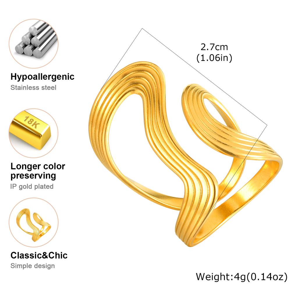 Stainless Steel Irregular Geometric Lines Ring for Women,Gold Color Opening Rings,Fashion Jewelry Gifts