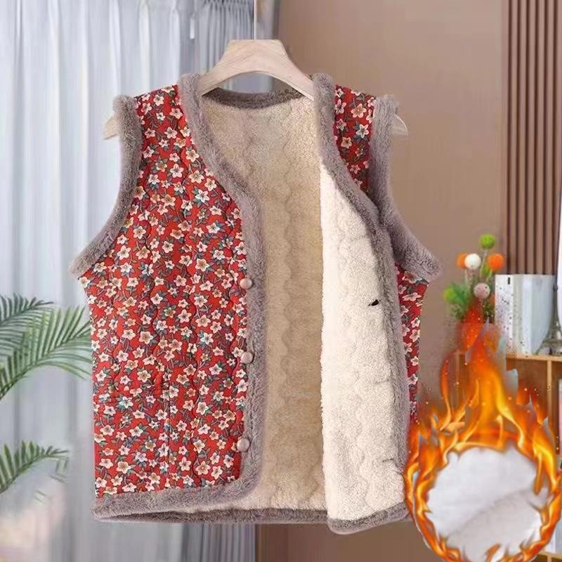 

Одежда для осени и зимы для среднего и пожилого возраста, жилет, плюс бархат, с цветочным принтом, осенне-зимний жилет, утолщенная теплая куртка-жилет XXXXXL красный